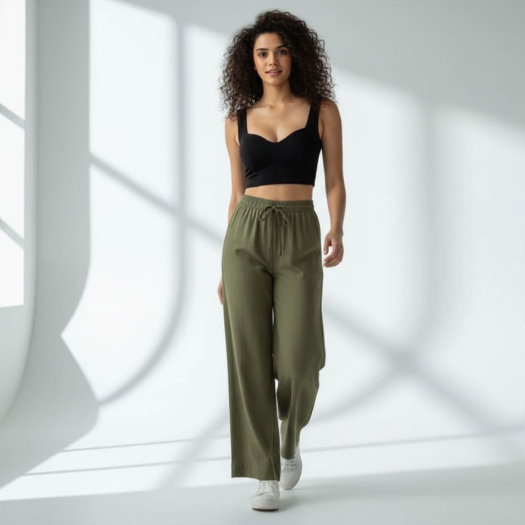 The Solid Olive Cotton Twill Wide Leg Pant