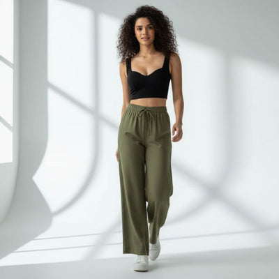 The Solid Olive Cotton Twill Wide Leg Pant
