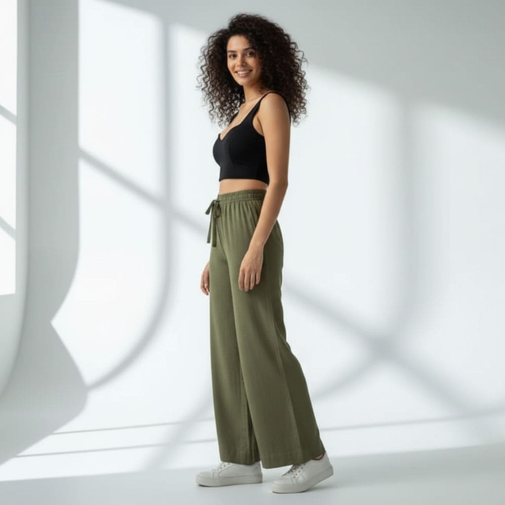 The Solid Olive Cotton Twill Wide Leg Pant