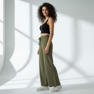 The Solid Olive Cotton Twill Wide Leg Pant