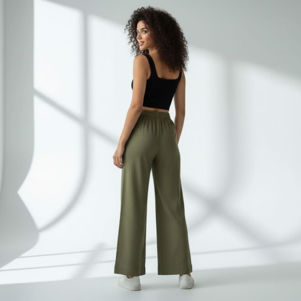 The Solid Olive Cotton Twill Wide Leg Pant