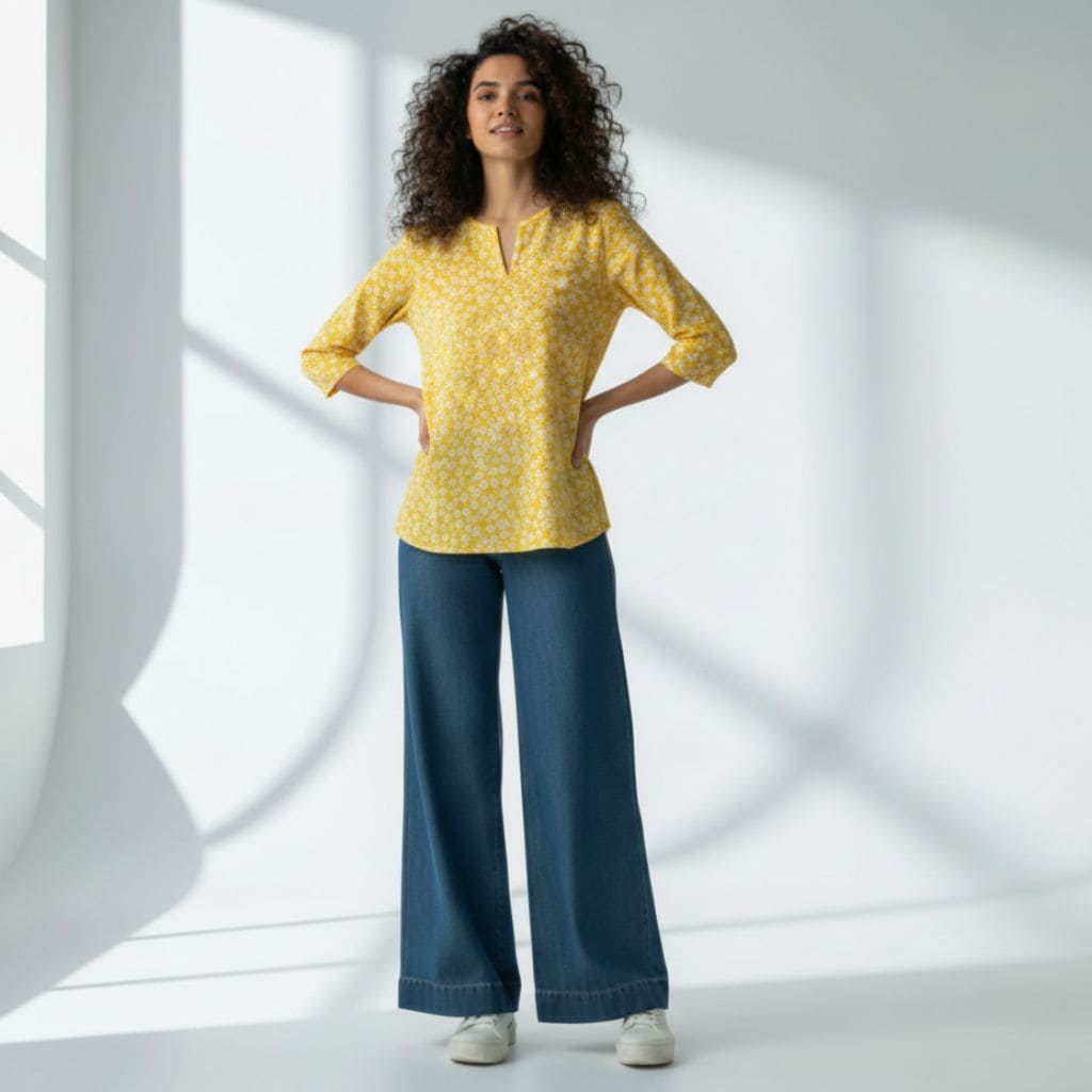 The Yellow Viscose V-Notch Neck Short Kurta