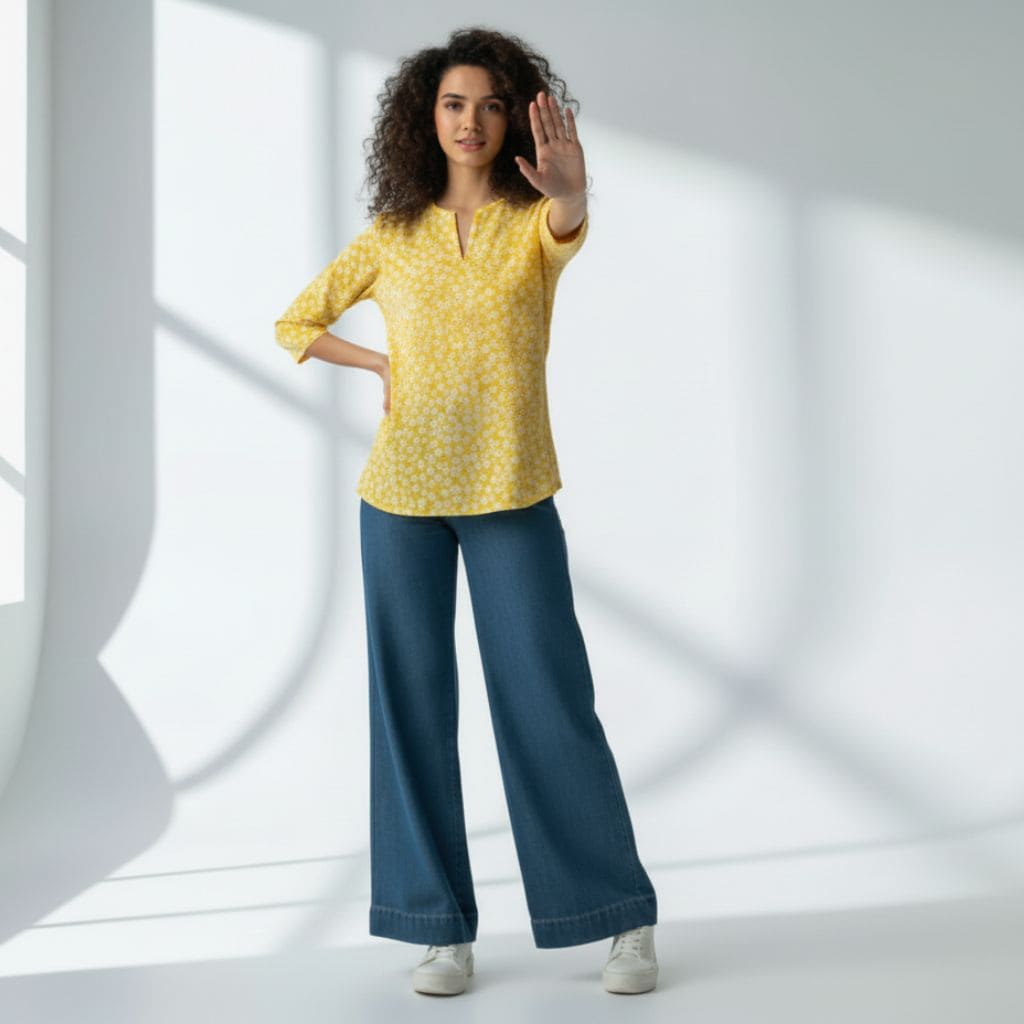 The Yellow Viscose V-Notch Neck Short Kurta