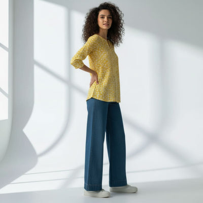 The Yellow Viscose V-Notch Neck Short Kurta