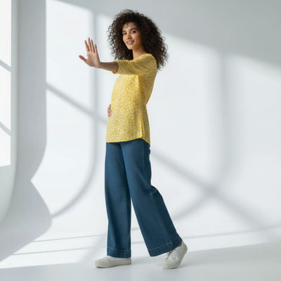 The Yellow Viscose V-Notch Neck Short Kurta