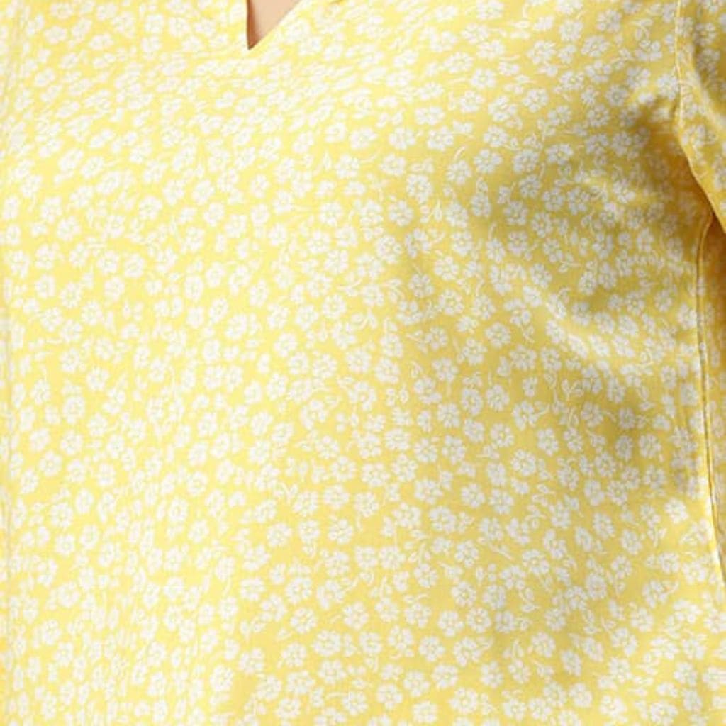 The Yellow Viscose V-Notch Neck Short Kurta
