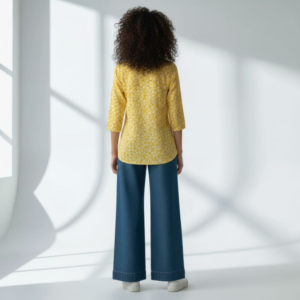 The Yellow Viscose V-Notch Neck Short Kurta