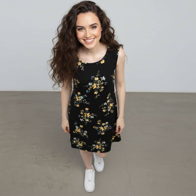 The Floral in Black Viscose WFH A-Line Dress
