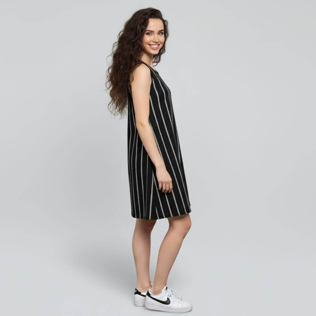 The Zig-Zag Stripe Viscose WFH A-Line Dress