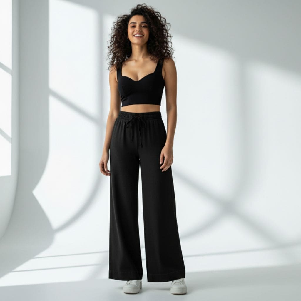 The Solid Black Cotton Wide Leg Pant