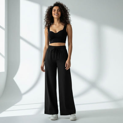 The Solid Black Cotton Wide Leg Pant