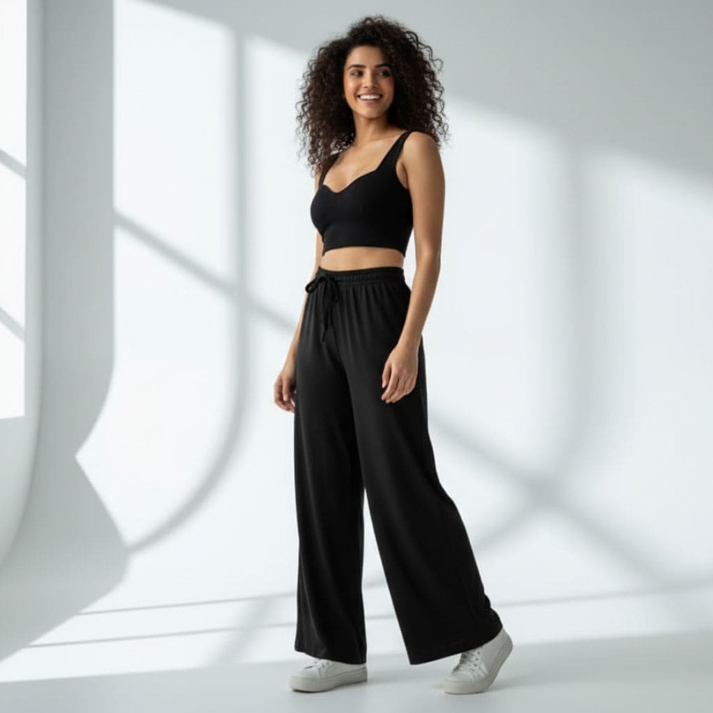 The Solid Black Cotton Wide Leg Pant