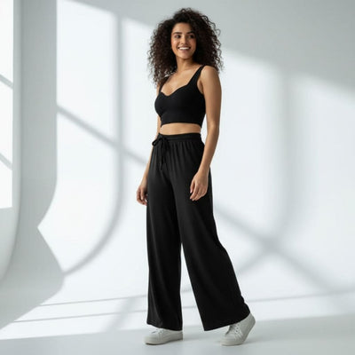 The Solid Black Cotton Wide Leg Pant