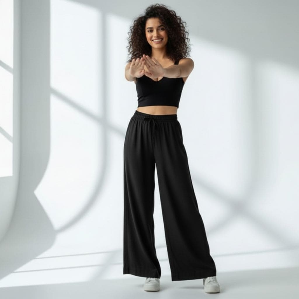 The Solid Black Cotton Wide Leg Pant