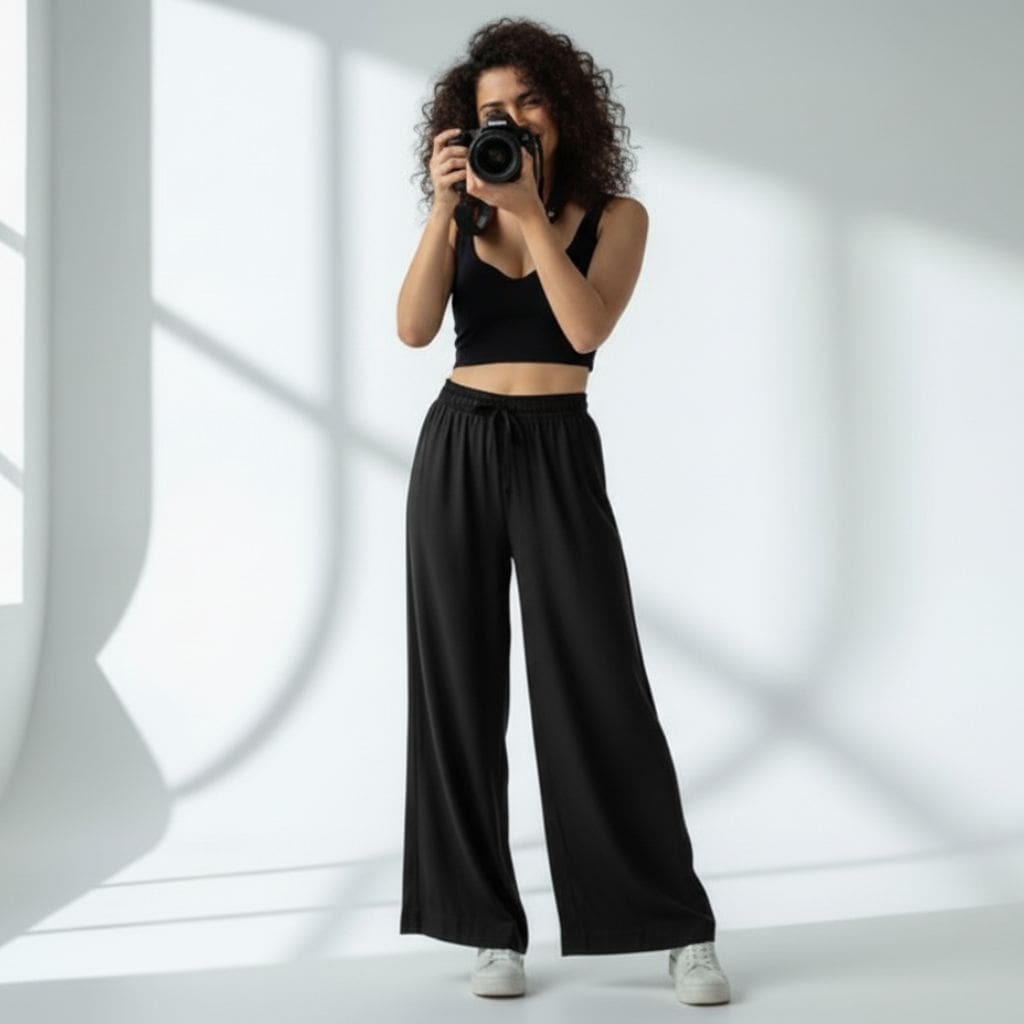 The Solid Black Cotton Wide Leg Pant