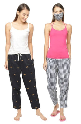 The Gingham Grid & Tiger Printed Women PJ Pant ( Pack of 2 )