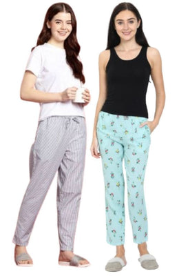 The Blooming Orchid Floral & Royal Stripe Women PJ Pant ( Pack of 2 )