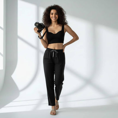 The Solid in Black Tapered Straight Fit Pant