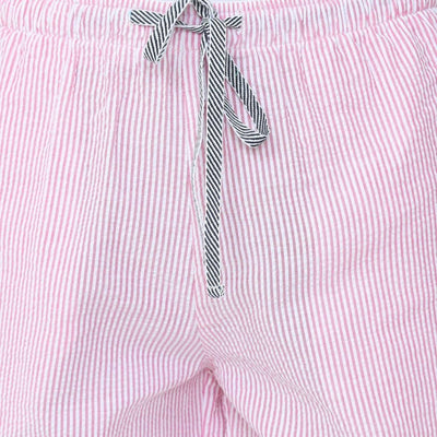 The Seersucker Pink Cotton Tapered Straight Fit Pant