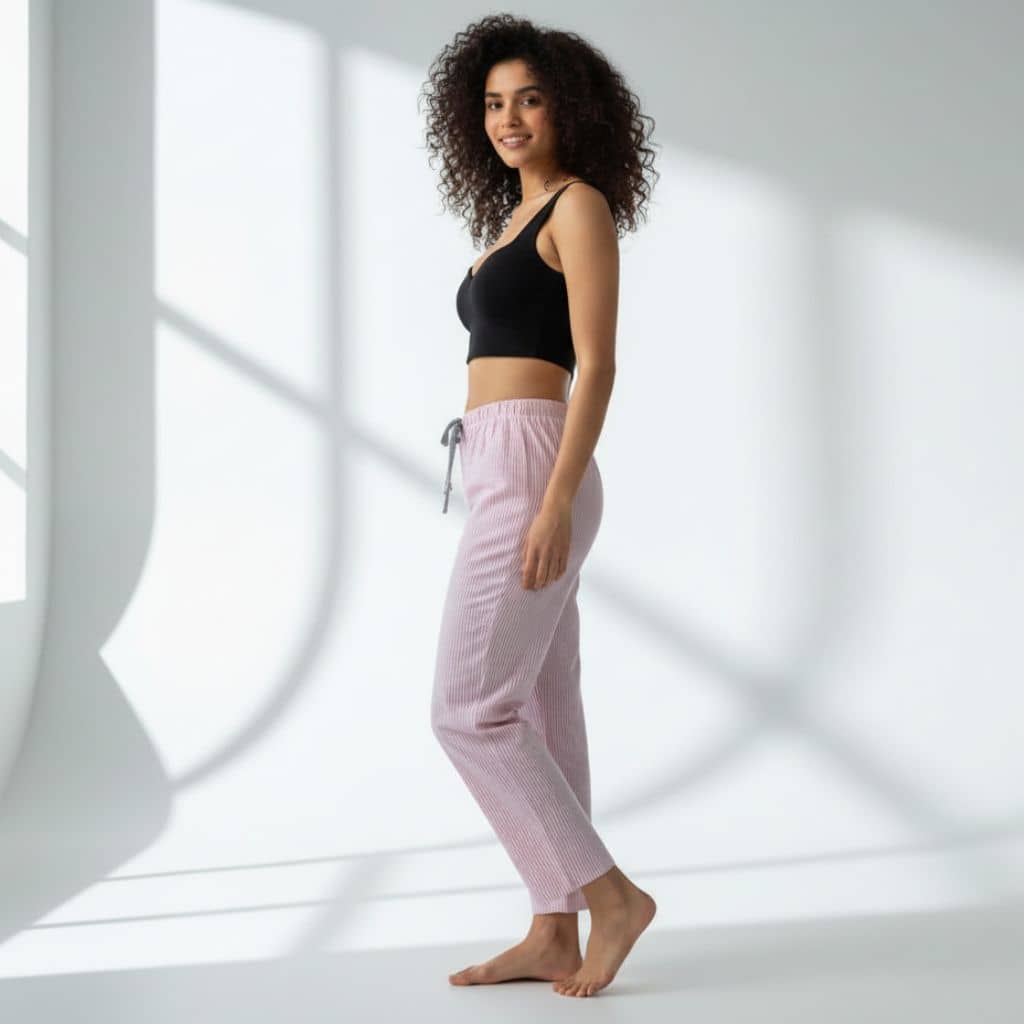 The Seersucker Pink Cotton Tapered Straight Fit Pant