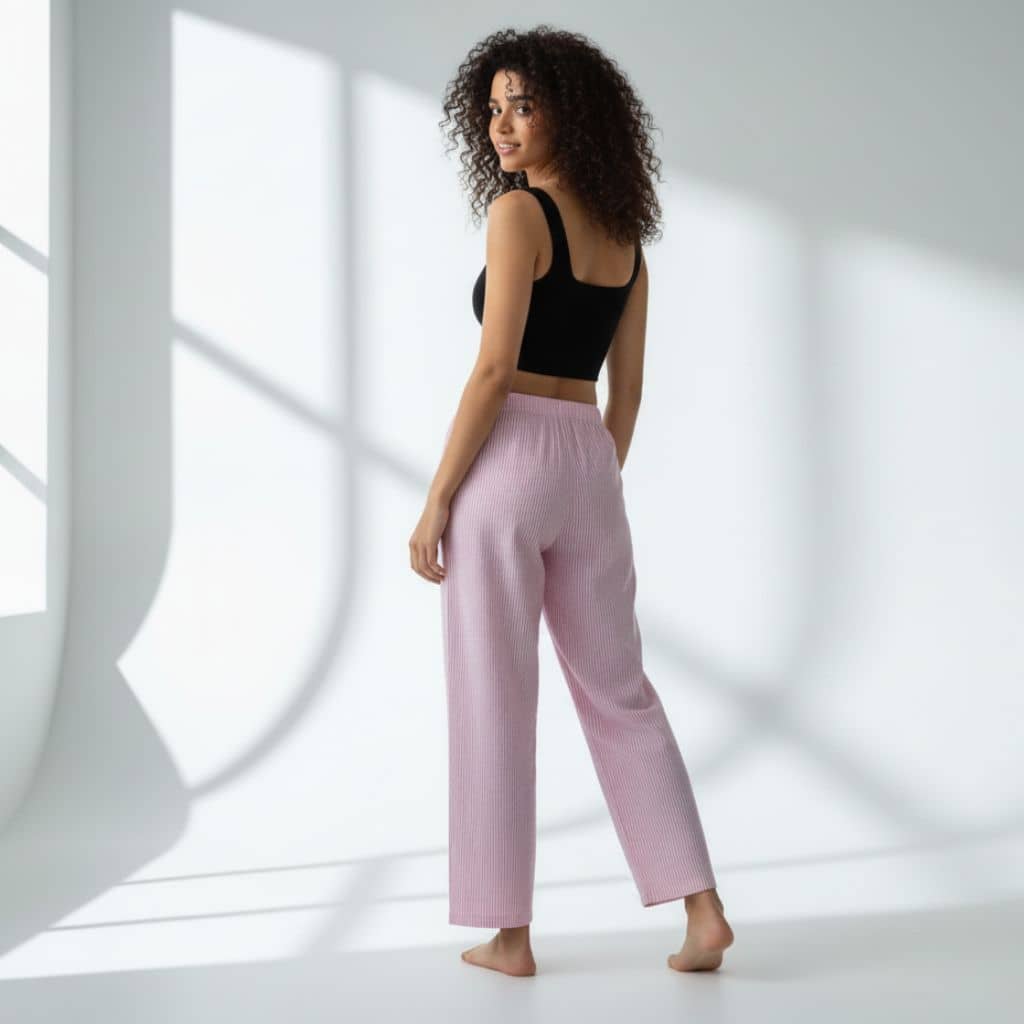 The Seersucker Pink Cotton Tapered Straight Fit Pant