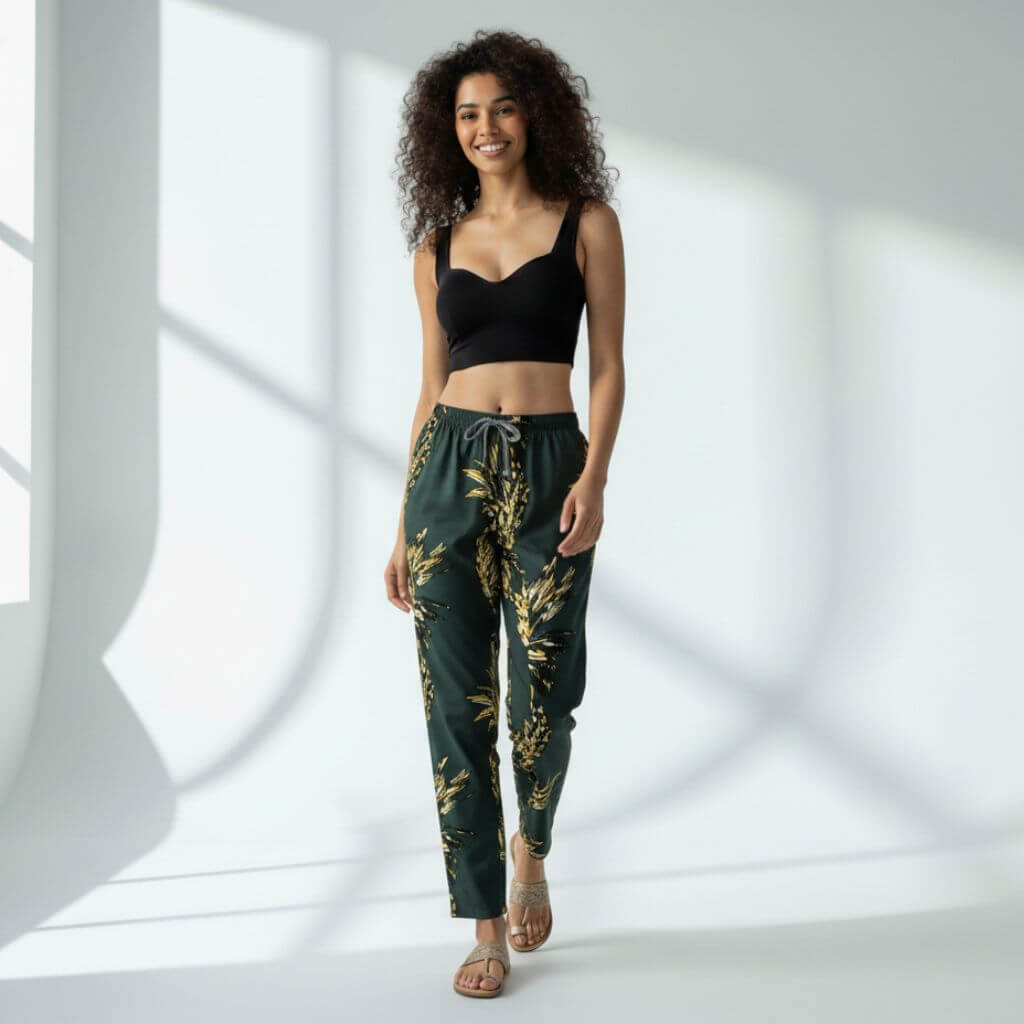 The Tropical Leaf Green Tapered Straight Fit Pant