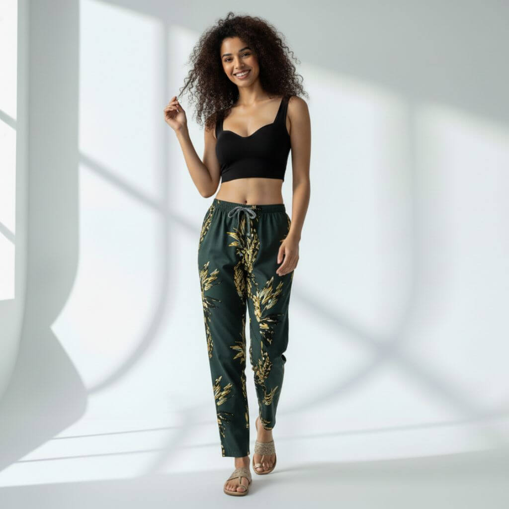 The Tropical Leaf Green Tapered Straight Fit Pant