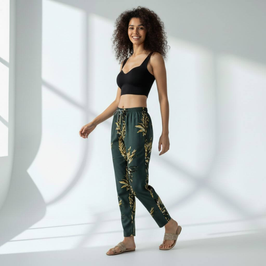 The Tropical Leaf Green Tapered Straight Fit Pant