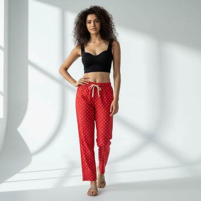 The Polka Red Tapered Straight Fit Pant