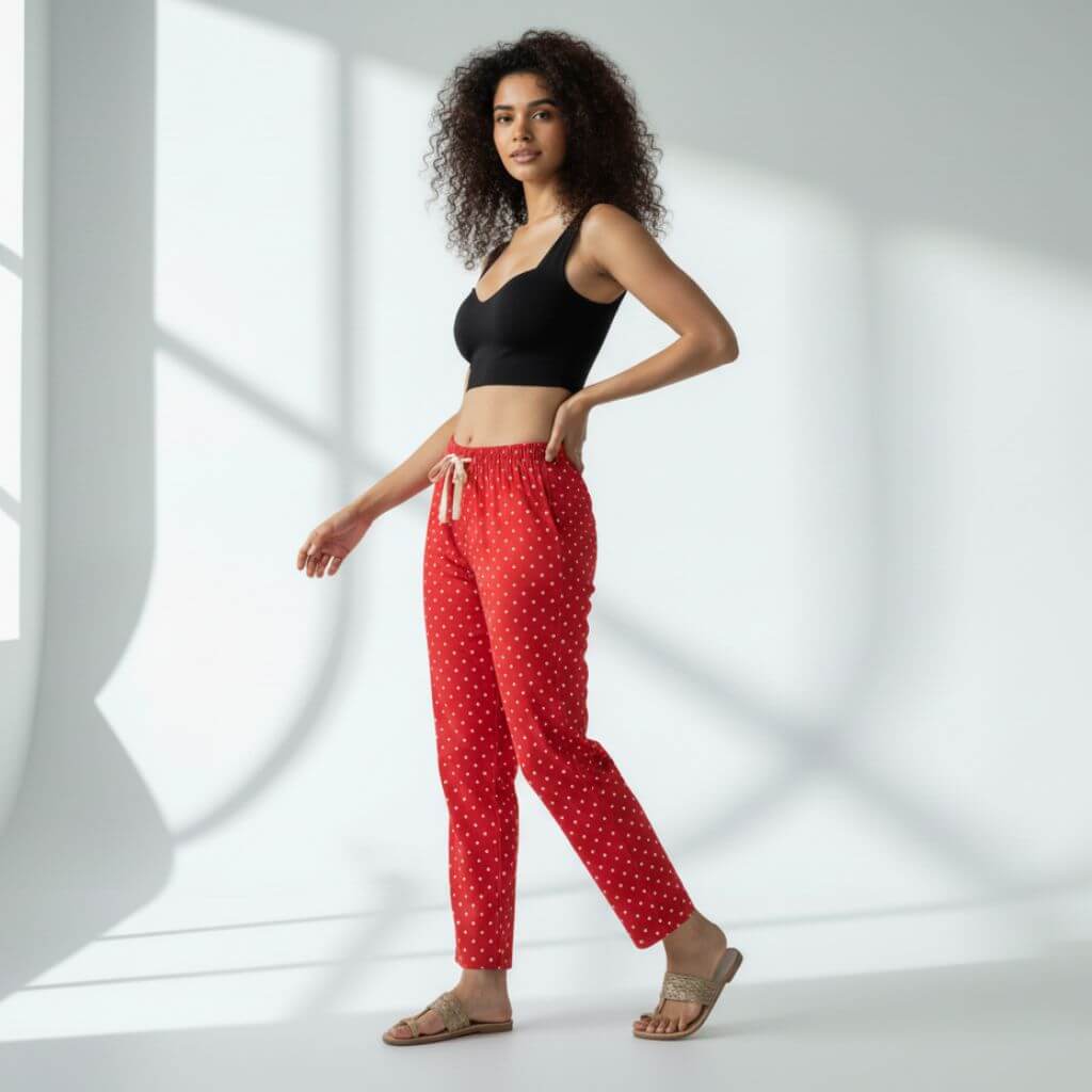 The Polka Red Tapered Straight Fit Pant