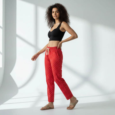 The Polka Red Tapered Straight Fit Pant