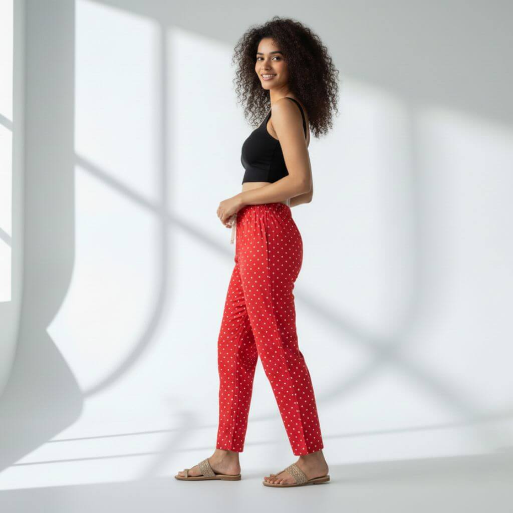 The Polka Red Tapered Straight Fit Pant