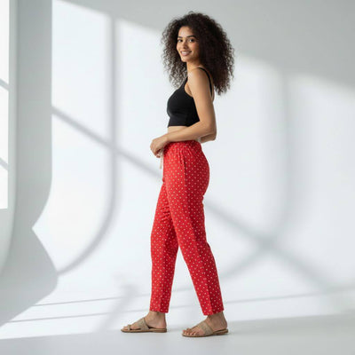 The Polka Red Tapered Straight Fit Pant