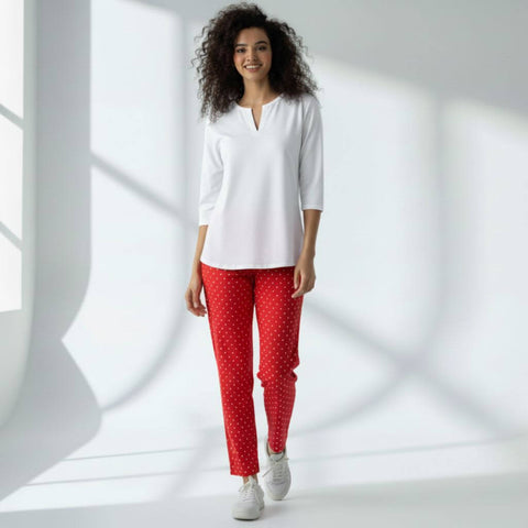 The Polka Red Tapered Straight Fit Pant