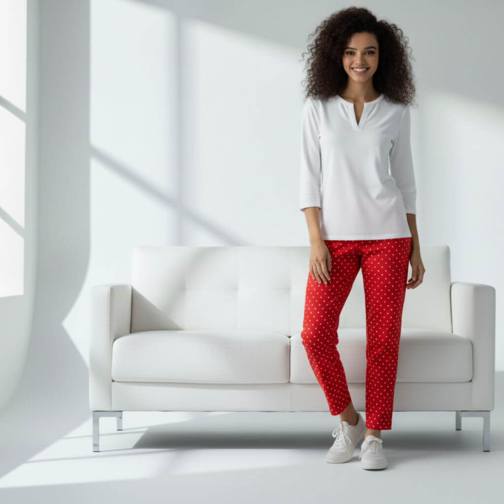The Polka Red Tapered Straight Fit Pant
