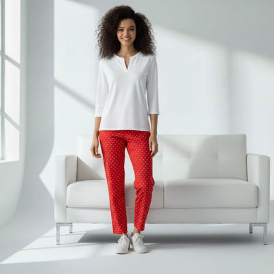 The Polka Red Tapered Straight Fit Pant