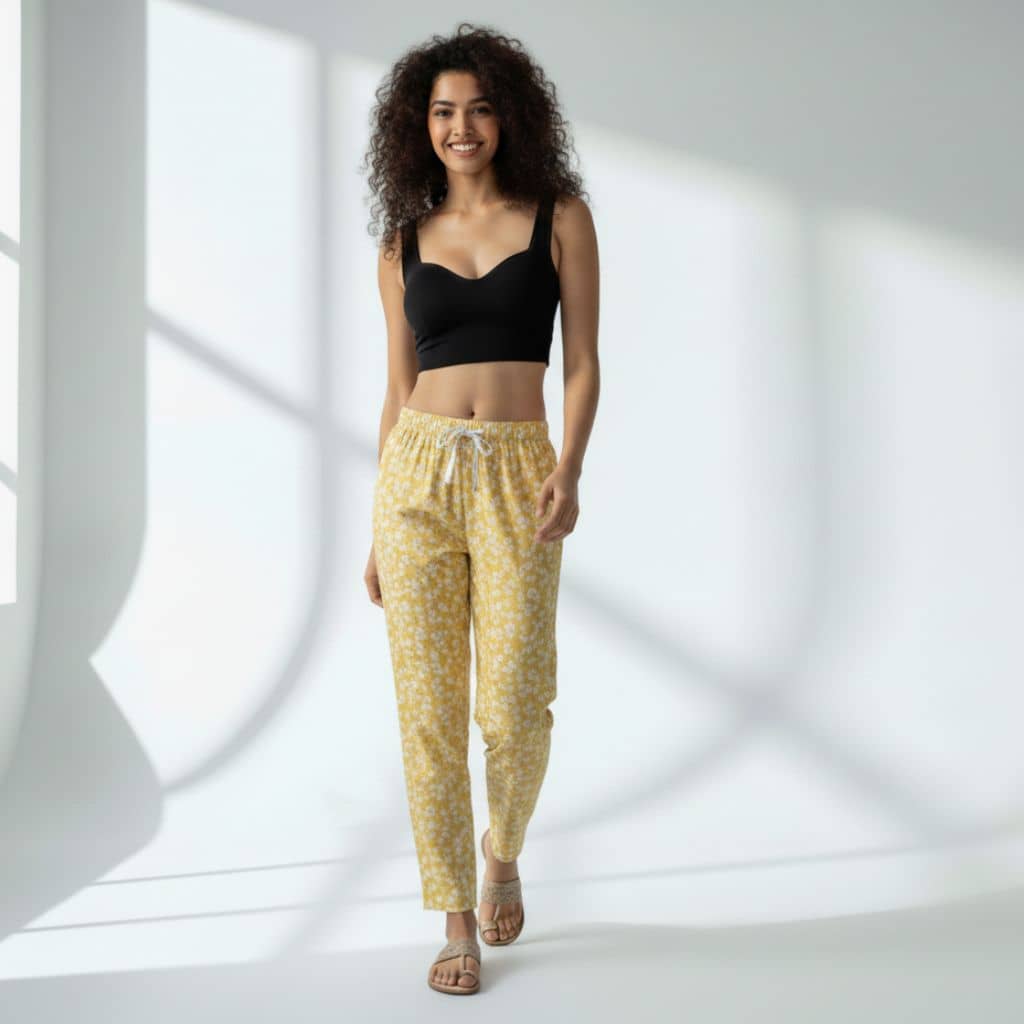 The Floral Yellow Viscose Tapered Straight Fit Pant