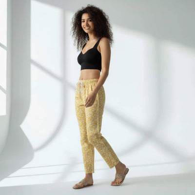 The Floral Yellow Viscose Tapered Straight Fit Pant