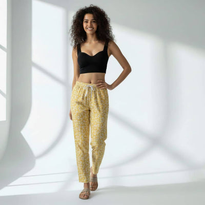 The Floral Yellow Viscose Tapered Straight Fit Pant