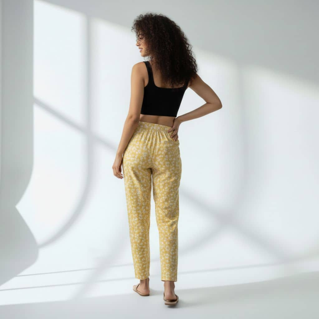 The Floral Yellow Viscose Tapered Straight Fit Pant