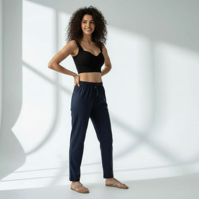 The Solid Dark Blue Tapered Straight Fit Pant