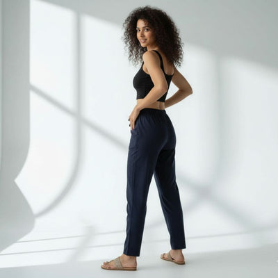 The Solid Dark Blue Tapered Straight Fit Pant