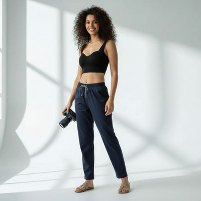 The Solid Dark Blue Tapered Straight Fit Pant