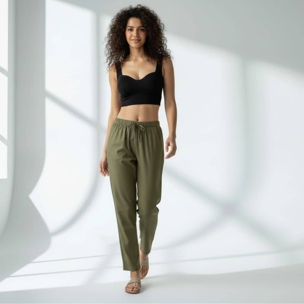 The Solid Olive Viscose Tapered Straight Fit Pant