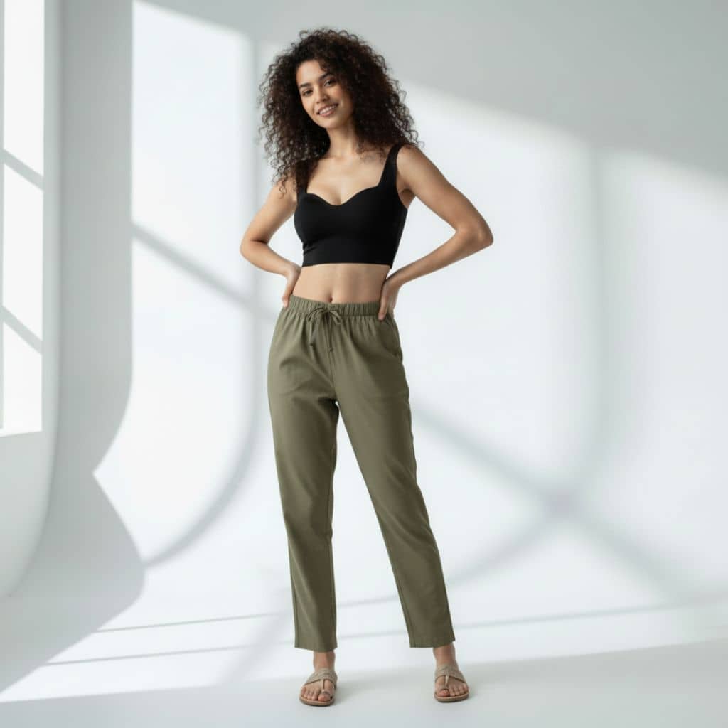 The Solid Olive Viscose Tapered Straight Fit Pant