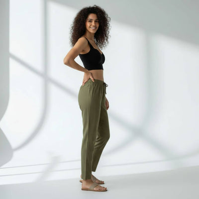 The Solid Olive Viscose Tapered Straight Fit Pant