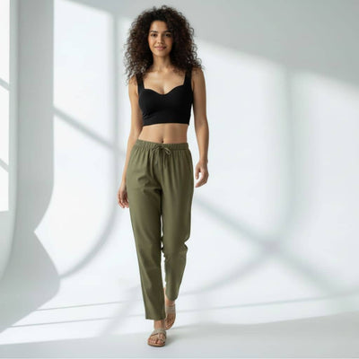 The Solid Olive Viscose Tapered Straight Fit Pant