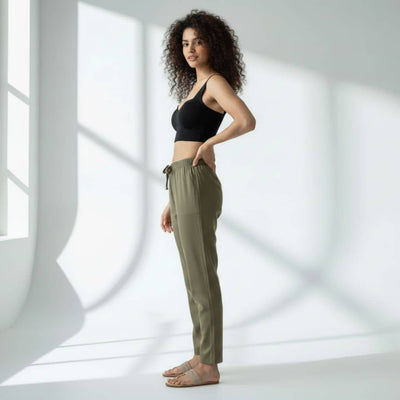 The Solid Olive Viscose Tapered Straight Fit Pant