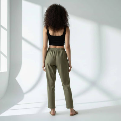 The Solid Olive Viscose Tapered Straight Fit Pant