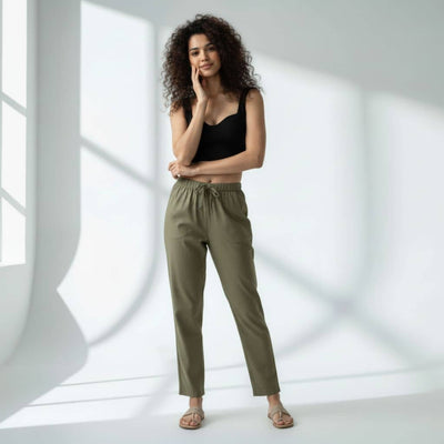 The Solid Olive Viscose Tapered Straight Fit Pant